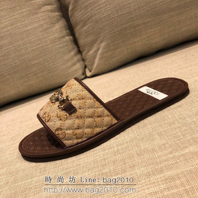 GUCCI男鞋 古馳專櫃原版拖鞋 小牛皮雙G壓花格紋 Gucci爆款男士拖鞋  hdnx1275